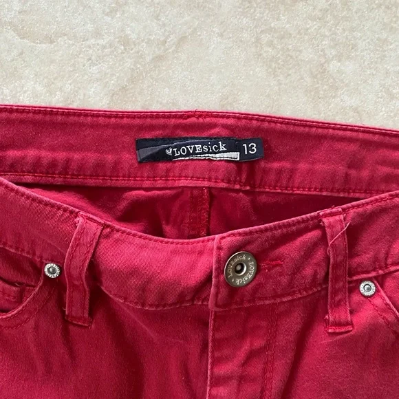 LOVESICK- Super skinny red jeans- Juniors Size 13 - Picture 7 of 11